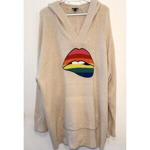 Torrid Women’s Plus 3 3X 22-24 Beige w Lips Acrylic Nylon Hoodie Tunic Sweater